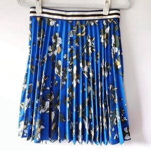 Ted Baker Blue Floral Pleated Skirt with Striped Waistband
